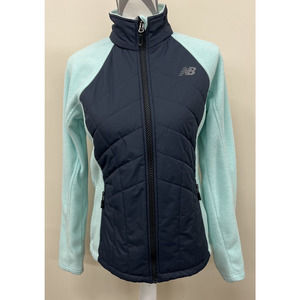New Balance Jacket Womens Small Blue Gray Mint Fleece Quilted Full Zip Coat FS